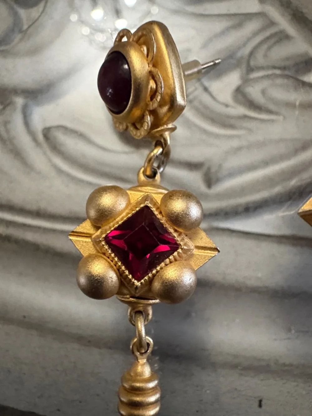 Vintage Natasha Stambouli Gold Tone Dangle Earrings with Stones - Picture 4 of 5